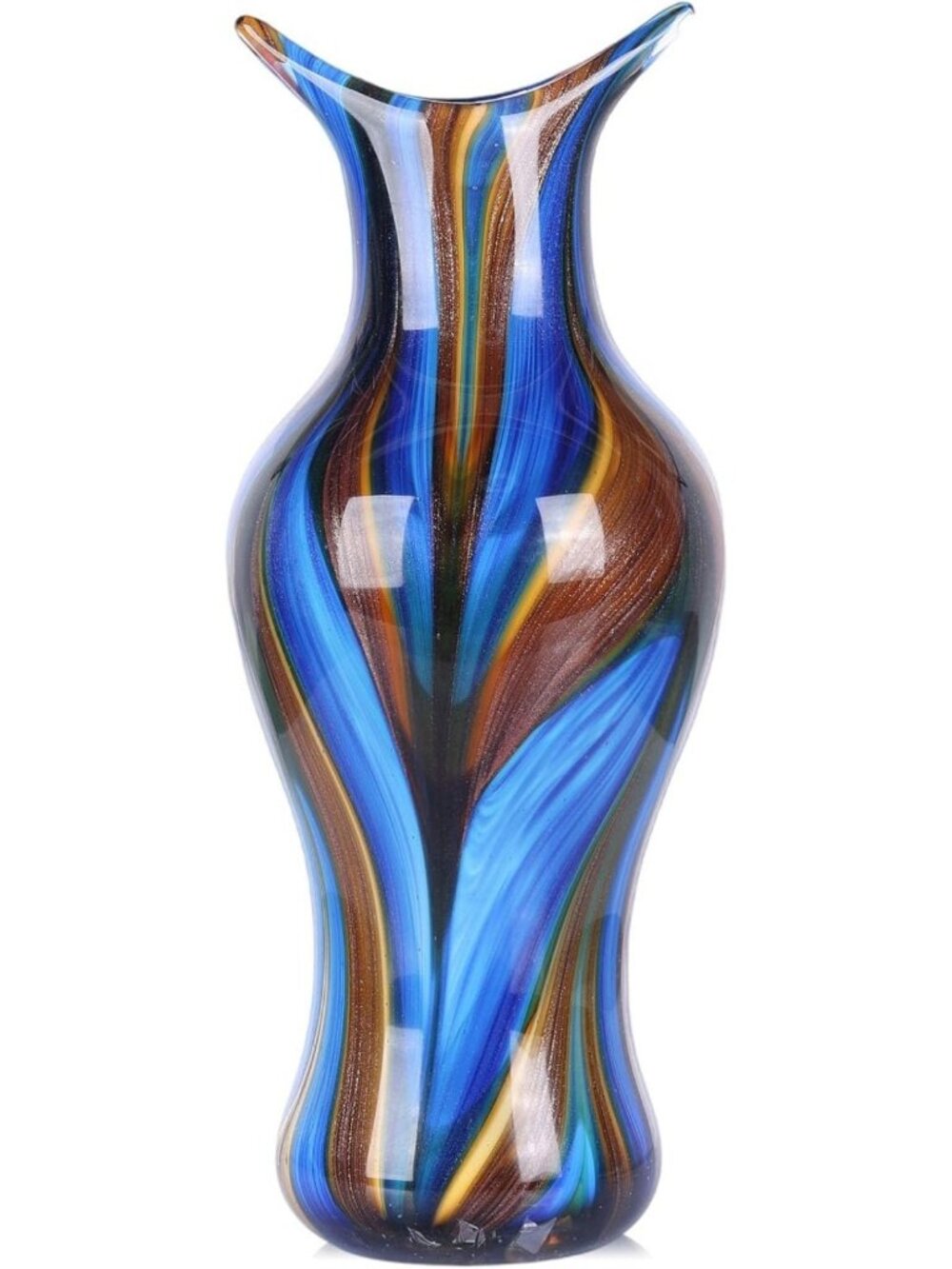12.4” Tall Handblown Decorative Flower Vase - Unique Swirl Pattern, Modern Home